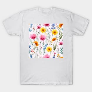 Watercolor Assorted Wildflowers Pattern 4 T-Shirt